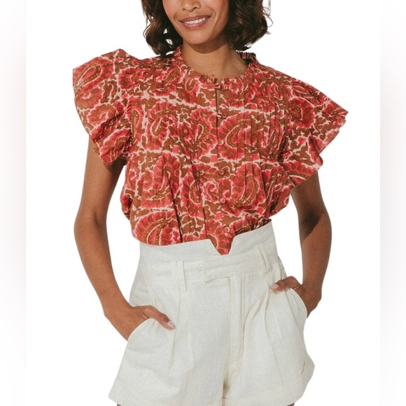 Cleobella Calla Blouse in Aurora Floral Ruffle Sleeve Top - Picture 1 of 5